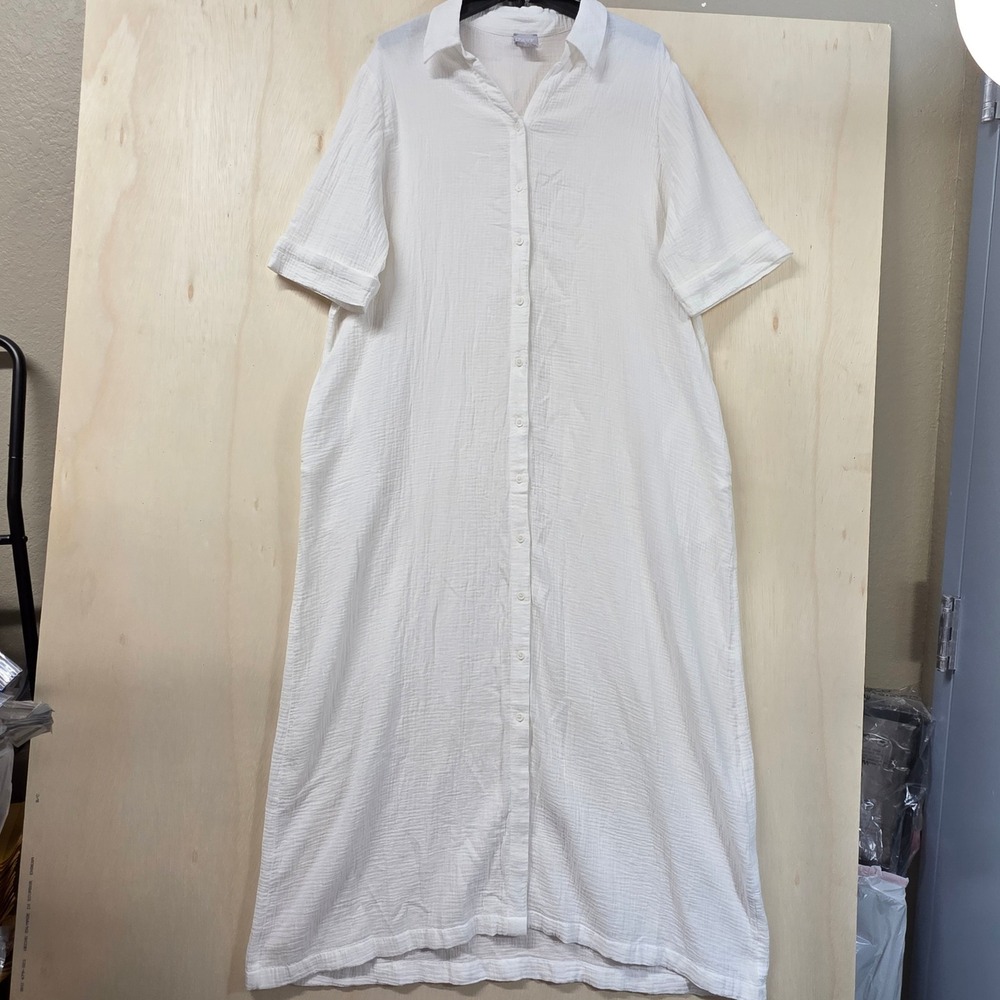 Chico's White Cotton Gauze Button Front Maxi Shirt Dress Womens Size 3 US 16/18 - Picture 15 of 15